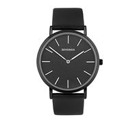 Sekonda Minimal Damen-Quarzuhr mit Analoganzeige und Lederarmband, 38 mm, Schwarz, Armband