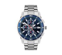 Sekonda Sport Midnight Herren-Chronograph, 44 mm, analog, Datumsanzeige, silberfarbenes Edelstahlarmband, blau / silber, Japanisch