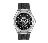 Sekonda Titan Herren 42 mm Quarzuhr in Schwarz mit analoger Tages-/Datumsanzeige und schwarzem Silikonarmband, silber, Modern