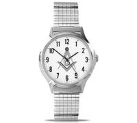 Sekonda Uhren Herren Armbanduhr Freimaurer, analog, Quarz, weißes Zifferblatt und silberfarbenem Dehnungsband, 90097