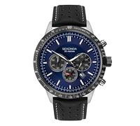 Sekonda Velocity Herren-Sportuhr, 45 mm, rundes Edelstahlgehäuse, wasserdicht, 50 m, blau, Blue - Black Leather Strap, 1971-AMZUK