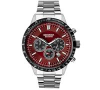 Sekonda Velocity Herren-Sportuhr, 45 mm, rundes Edelstahlgehäuse, wasserdicht, 50 m, Rot - Silbernes Armband, Red - Silver Bracelet, Armband