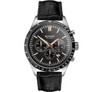 Sekonda Velocity Herren-Sportuhr, 45 mm, rundes Edelstahlgehäuse, wasserdicht, 50 m, Schwarz, Schwarz, Leather, Modern