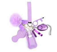 Selbstverteidigung Schlüsselanhänger Set Frauen mit Persönlicher Alarm, Sicherheits Schlüsselanhänger Set mit Sicherheitshammer, Pfeife und Pom Pom, Self Defense Keychain Geschenke für Frauen
