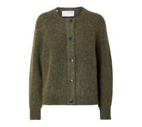 Selected Damen Strickjacke Relaxed Fit Rundhals Raglanärmel Fallmaschen, Farben:Grün, Größe:M
