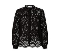 SELECTED FEMME Damen Bluse mit Lochstickerei Design Muschelsaum Feines Hemd, Farben:Schwarz, Größe:34