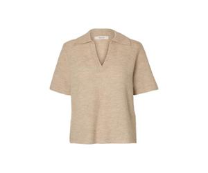 SELECTED FEMME Female Polohemd aus Strick Wollmix | Knitted polo shirt