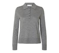Selected Langarm-Polohemd Thea 100% Merinowolle Damen Medium Grey Melange Gr. S