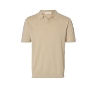 Poloshirt SELECTED "SLHMATTIS SS KNIT SUN OPEN POLO NOOS", Herren, Gr. S, beige (oatmeal), Strick, Obermaterial: 65% Baumwolle, 35% Leinen, unifarben, regular fit normal, ohne Ausschnitt, Bündchen, Sh