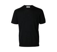 Selected Homme Herren Rundhals T-Shirt SLHTRAY SS Knit Merino Crew - Regular Fit, Größe:M, Farbe:Black 16096370