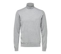 Selected Homme Rollkragenpullover SLHBERG Roll Neck, gerippte Abschlüsse, Mittelgrau Melange, L