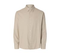 Langarmhemd SELECTED HOMME "SLHREGNOAH BRUSHED TWIST SHIRT LS NOOS", Herren, Gr. XXL, N-Gr, egret detail:twisted, chinchilla, Web, Obermaterial: 100% Baumwolle, unifarben, regular fit, 2-Knopf-Mansche