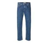 Straight-Jeans SELECTED HOMME "SLH196-STRAIGHT BEN KORI JEANS NOOS", Herren, Gr. 34, Länge 34, medium blau denim detail:203, Denim/Jeans, Obermaterial: 99% Baumwolle, 1% Elasthan, unifarben, modisch,