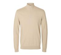 SELECTED HOMME Strickpullover 'BERG' Troyer Regular Fit reine Baumwolle gerippte Abschlüsse Ecru L