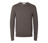 Rundhalspullover SELECTED "SLHBERG CREW NECK NOOS", Damen, Gr. XXL, morel detail:twist, Strick, Obermaterial: 100% Baumwolle, unifarben, regular fit normal, Rundhals, Rippbündchen, Pullover Rundhalspu