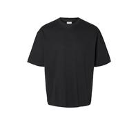 Rundhalsshirt SELECTED "SLHLOOSEOSCAR SS O-NECK TEE NOOS", Herren, Gr. M, schwarz, Jersey, Obermaterial: 44% Baumwolle, 35% Polyester, 21% Elastomultiester, unifarben, loose fit normal, Rundhals, Shir