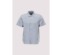 Langarmhemd SELECTED "SLHREGCLAY LINENBLEND SS SHIRT CLA NOOS", Herren, Gr. M, N-Gr, dusty blau stripes:weiß, Web, Obermaterial: 55% Leinen, 45% Baumwolle, gestreift, regular fit, Hemden (45708532-M)