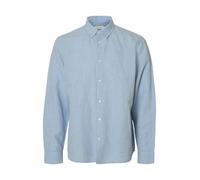 Langarmhemd SELECTED "SLHREGCLAY LINENBLEND LS SHIRT CLA NOOS", Herren, Gr. XL, N-Gr, dusty blau stripes:weiß, Web, Obermaterial: 55% Leinen, 45% Baumwolle, gestreift, regular fit, Hemden (30551144-XL