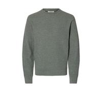 Rundhalspullover SELECTED "SLHROSS LS KNIT STRUCTURE CREW NECK NOOS", Herren, Gr. M, balsam grün detail:aqua gray, Strick, Obermaterial: 100% Baumwolle, unifarben, regular fit normal, Rundhals, Rippbü