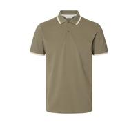 Poloshirt SELECTED "SLHSLIM-ATLAS SPORT SS POLO", Herren, Gr. L, vetiver detail:cloud dancer, angor, Jersey, Obermaterial: 95% Baumwolle, 5% Elasthan, unifarben, slim fit normal, ohne Ausschnitt, Shir