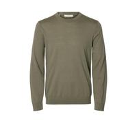 Strickpullover SELECTED "SLHTRAY LS KNIT MERINO CREW NECK NOOS", Herren, Gr. L, vetiver, Strick, Obermaterial: 100% Wolle, unifarben, regular fit normal, Rundhals, Rippbündchen, Pullover Strickpullove
