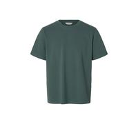 Rundhalsshirt SELECTED "SLHATLAS SS O-NECK TEE", Herren, Gr. L, balsam grün, Jersey, Obermaterial: 95% Baumwolle, 5% Elasthan, unifarben, regular fit, Rundhals, Shirts Rundhalsshirt (67913606-L)