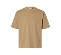 Rundhalsshirt SELECTED "SLHLOOSEOSCAR SS O-NECK TEE NOOS", Herren, Gr. XL, savannah tan, Jersey, Obermaterial: 44% Baumwolle, 35% Polyester, 21% Elastomultiester, unifarben, loose fit normal, Rundhals