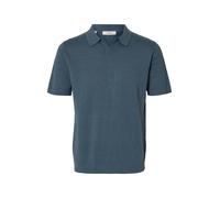 Poloshirt SELECTED "SLHMATTIS SS KNIT SUN OPEN POLO NOOS", Herren, Gr. S, blau mirage, Strick, Obermaterial: 65% Baumwolle, 35% Leinen, unifarben, regular fit normal, ohne Ausschnitt, Bündchen, Shirts