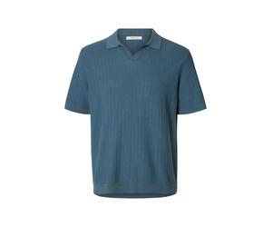 SELECTED MEN - SLHMATTIS SS LINEN BLEND STRUC POLO NOOS Blue Mirage - Gr. - S