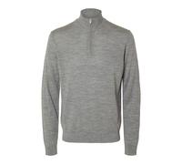 SELECTED MEN - SLHTRAY LS KNIT MERINO HALF ZIP NOOS medium grey melange - Gr. - L