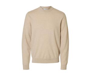 SELECTED MEN - SLHTRAY MERINO BRUSHED RELAXED CREW NOOS oatmeal - Gr. - L