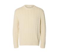 selected men - SLMBRAUN KNIT CABLE CREW NOOS Birch - Gr. - S
