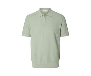 SELECTED MEN - SLMCRAN SS KNIT REG STRUC ZIP POLO NOOS Aqua Gray - Gr. - M
