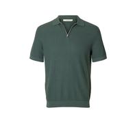 Selected Poloshirt CRAN Kurzarm Zip-Polo Strukturstrick aus Bio-Baumwolle Balsam Green Größe L