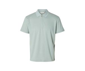 SELECTED MEN - SLMFAVE ZIP SS POLO NOOS Aqua Gray - Gr. - M