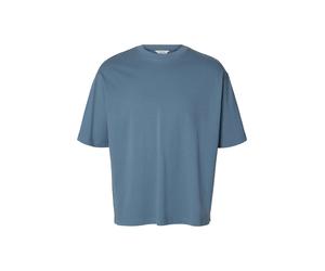 selected men - SLMRELAXASPEN 2-PLY SS O-NECK NOOS Blue Mirage - Gr. - XL