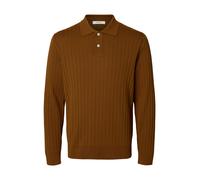 selected men - SLMTORINO LS KNIT RIB POLO NOOS Braun - Gr. - L