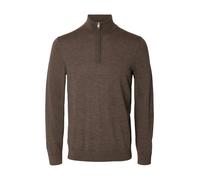 selected men - Strickpullover mit Zipper braun - Gr. - S