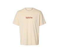 selected men - T-Shirt mit Print - Slhaspen beige - Gr. - M