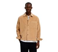 Langarmhemd SELECTED "SLMOTTO KRIS CORD OVERSHIRT NOOS", Herren, Gr. L, N-Gr, cornstalk, Web, Obermaterial: 98% Baumwolle, 2% Elasthan, unifarben, regular fit normal, ohne Ausschnitt, 1-Knopf-Manschet