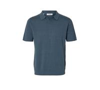Poloshirt SELECTED "SLHMATTIS SS KNIT SUN OPEN POLO NOOS", Herren, Gr. M, blau mirage, Strick, Obermaterial: 65% Baumwolle, 35% Leinen, unifarben, regular fit normal, ohne Ausschnitt, Bündchen, Shirts