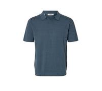 Poloshirt SELECTED "SLHMATTIS SS KNIT SUN OPEN POLO NOOS", Herren, Gr. S, blau mirage, Strick, Obermaterial: 65% Baumwolle, 35% Leinen, unifarben, regular fit normal, ohne Ausschnitt, Bündchen, Shirts
