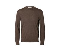 Rundhalspullover SELECTED "SLHTRAY LS KNIT MERINO CREW NECK NOOS", Herren, Gr. XL, braun (delicioso), Strick, Obermaterial: 100% Wolle, meliert, regular fit normal, Rundhals, Rippbündchen, Pullover Ru