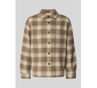 Langarmhemd SELECTED "SLMOLE PABLO WOOL BLEND OVERSHIRT NOOS", Herren, Gr. XL, N-Gr, oatmeal checks:walnut, Web, Obermaterial: 65% Polyester, 30% Wolle, 5% sonstige Fasern, kariert, regular fit normal