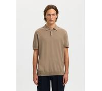 SELECTED "SLHBERG SS KNIT POLO NOOS" aus Feinstrick (72018402-M) savannah tan detail:melange