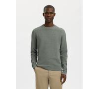 Rundhalspullover SELECTED "SLHROSS LS KNIT STRUCTURE CREW NECK NOOS", Herren, Gr. S, balsam grün detail:aqua gray, Strick, Obermaterial: 100% Baumwolle, unifarben, regular fit normal, Rundhals, Rippbü