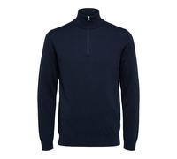 Troyer SELECTED HOMME "SLHBERG HALF ZIP CARDIGAN NOOS", Herren, Gr. S, blau (navy), Strick, Obermaterial: 100% Baumwolle, unifarben, modisch, regular fit, hoch geschlossener Ausschnitt, Langarm Rippbü