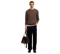 Rundhalspullover SELECTED "SLHTRAY LS KNIT MERINO CREW NECK NOOS", Herren, Gr. XL, braun (delicioso), Strick, Obermaterial: 100% Wolle, meliert, regular fit normal, Rundhals, Rippbündchen, Pullover Ru