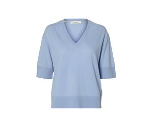 SELECTED WOMEN - SLFTHEA SS KNIT MERINO V-NECK NOOS Cashmere Blue - Gr. - XS