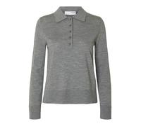 SELECTED WOMEN - SLWTHEA LS KNIT MERINO COLLAR NECK NOOS Medium Grey Melange - Gr. - L